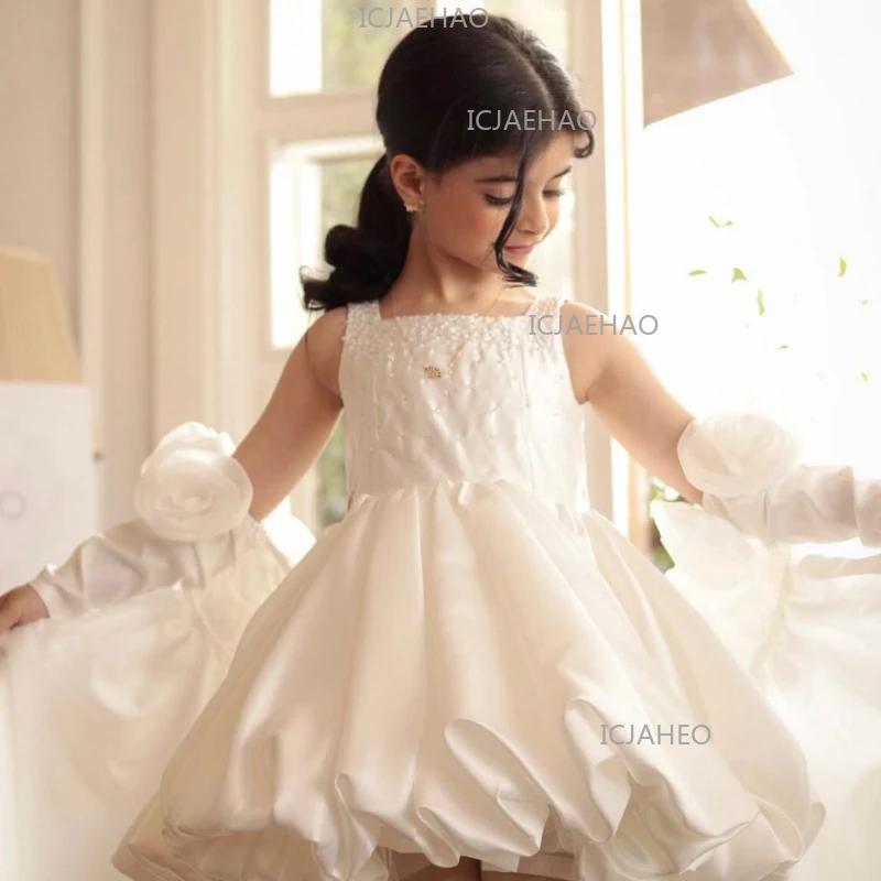 Robe de princesse blanche pour filles, idéale pour anniversaire, mariage, demoiselle d'honneur, banq