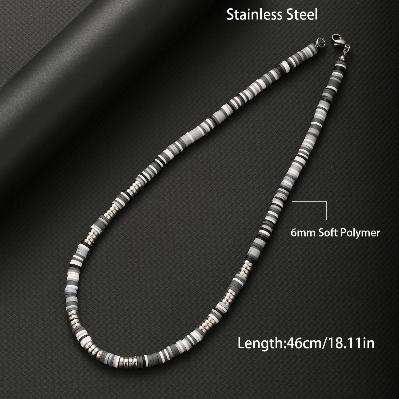 Collier Hombre bohême blanc noir doux polymère perles Collier hommes Collier Homme Homme Collier pou