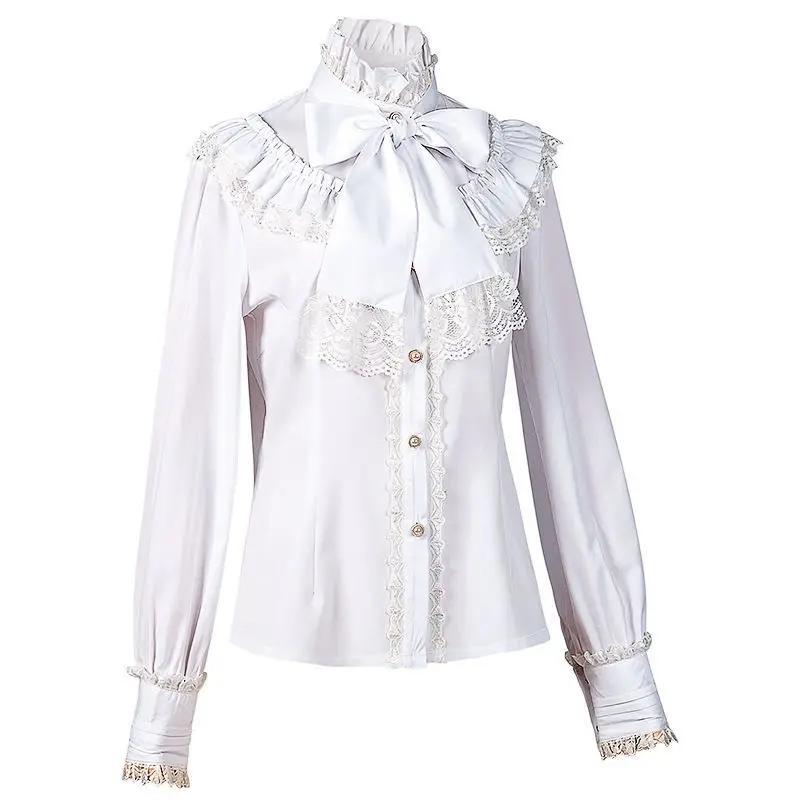 Chemisier Élégant Gothique pour Femme, Nouvelle Collection Printemps 2026, Col Montant à Volants, Bo
