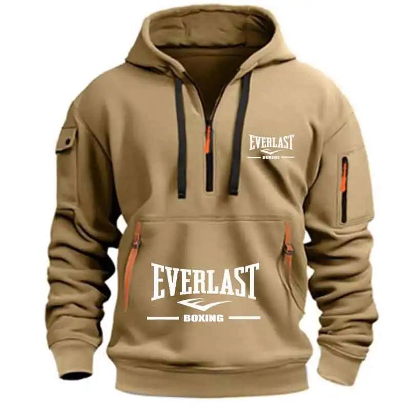 Sweat à capuche décontracté pour hommes, multi-poches, sport, manches longues, imprimé, chaud, demi-