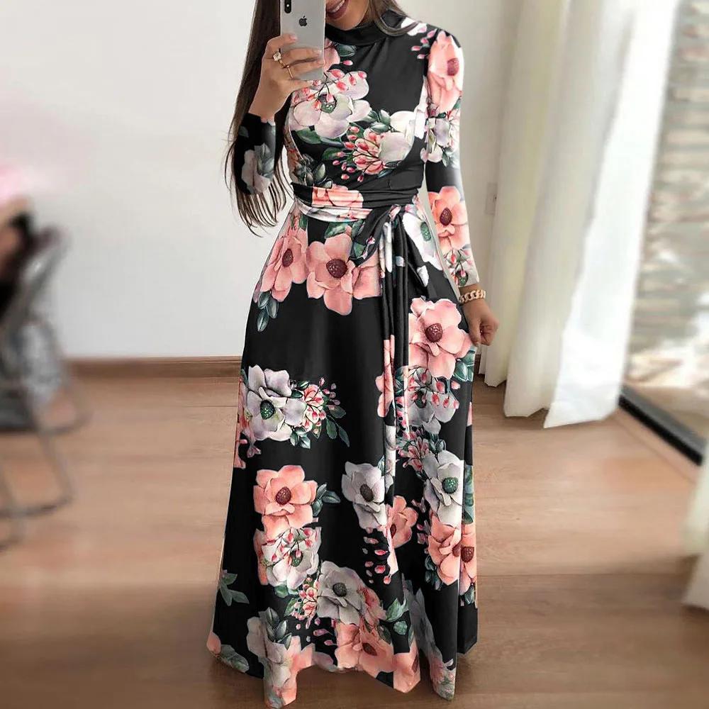 Robe d'été à imprimé Floral pour femmes, nouvelle robe trapèze Boho à manches courtes, robe Maxi flu