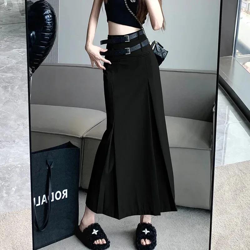 Jupe Midi à Double ceinture pour femmes, mode coréenne, taille haute, décontractée, assortie avec to