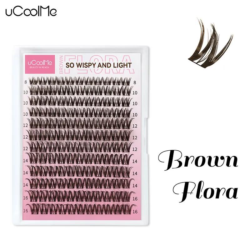 UCoolMe cils marron flore 0.05mm D Curl naturel vaporeux et léger 8-16mm segmenté cils grappe bricol