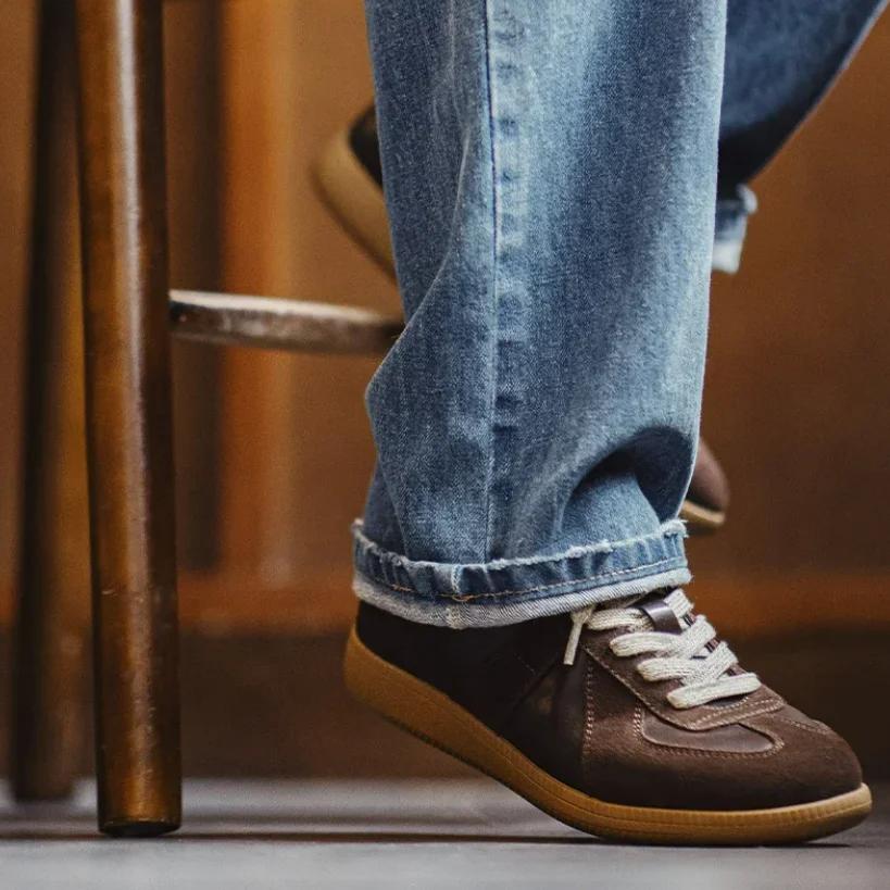 Maden – chaussures d'entraînement allemandes classiques marron épissées, baskets basses plates pour 