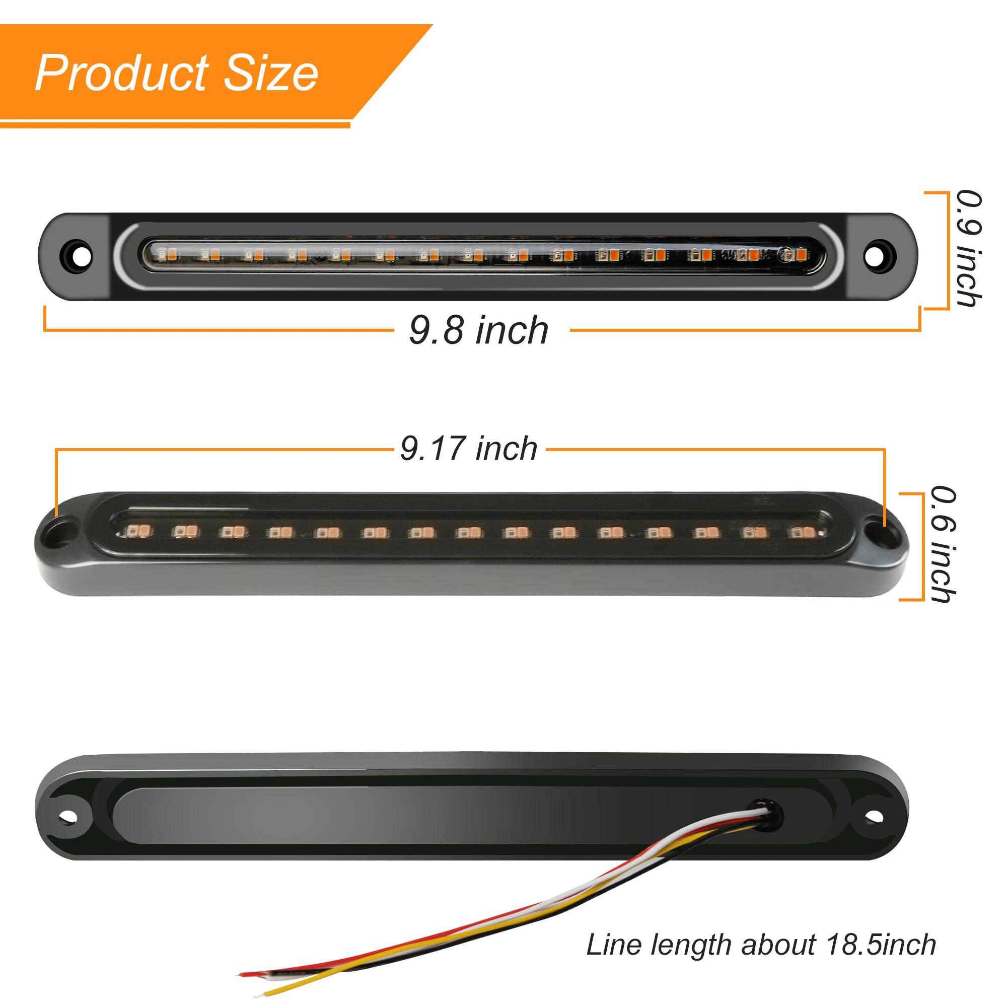 Barre lumineuse arrière LED pour remorque, 10 pouces, 2 pièces, clignotant d'arrêt de frein, bande s