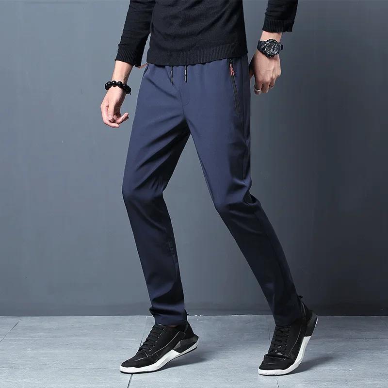 Pantalon décontracté homme Stretch coupe ajustée taille élastique survêtement coréen classique bleu 