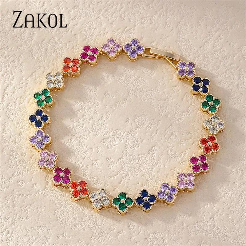 ZAKOL – bracelets coréens à fleurs en Zircon coloré aléatoire pour femmes, bijoux Dopamine pour fill