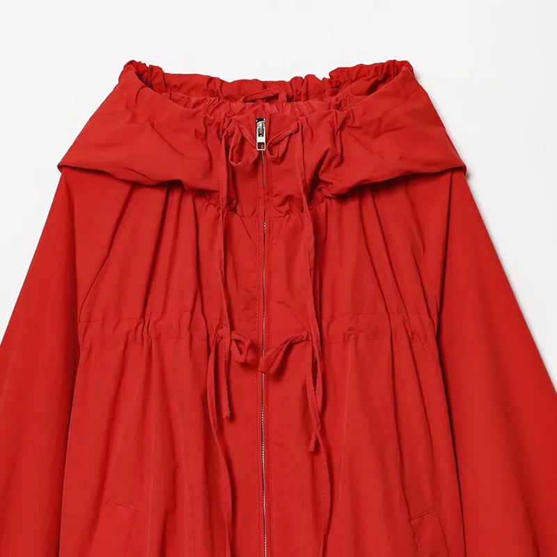 Nlzgmsj 2026 Printemps – Blouson décontracté à capuche rouge pour femme, manteau court zippé à manch