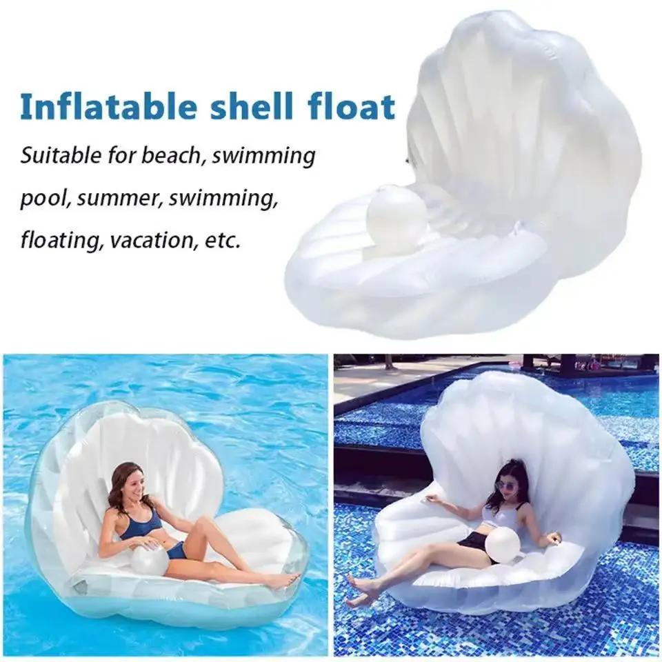 Flotteur gonflable de piscine de coquillage en PVC blanc en forme de coquille, flotteur géant de pal