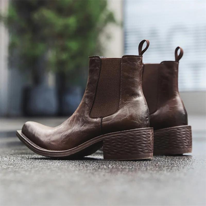 Grande taille hommes mode hip hop rock haute chelsea bottes noir marron bout pointu chaussures cowbo