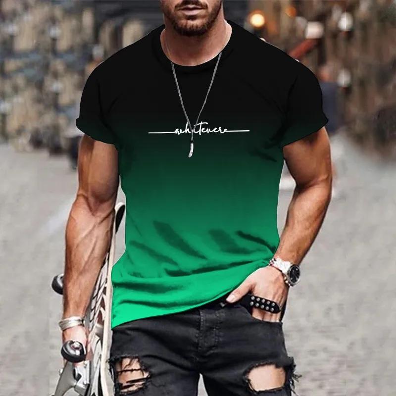 T-shirt col rond pour hommes, confortable et respirant, avec lettres dégradées imprimées, haut tenda