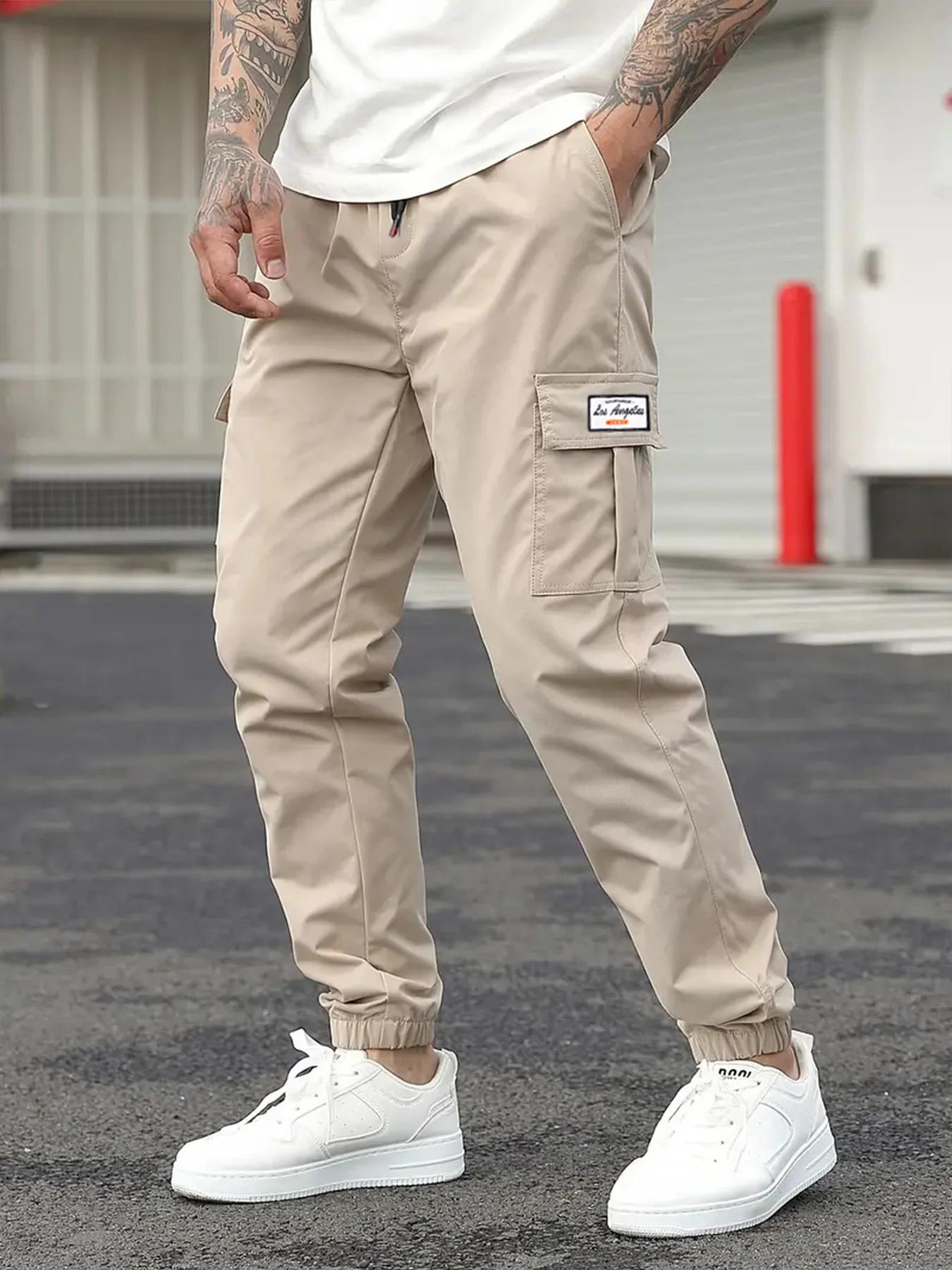 Pantalon Cargo Décontracté Homme Printemps, Pantalon de Jogging Extérieur à Taille Élastique et Cord