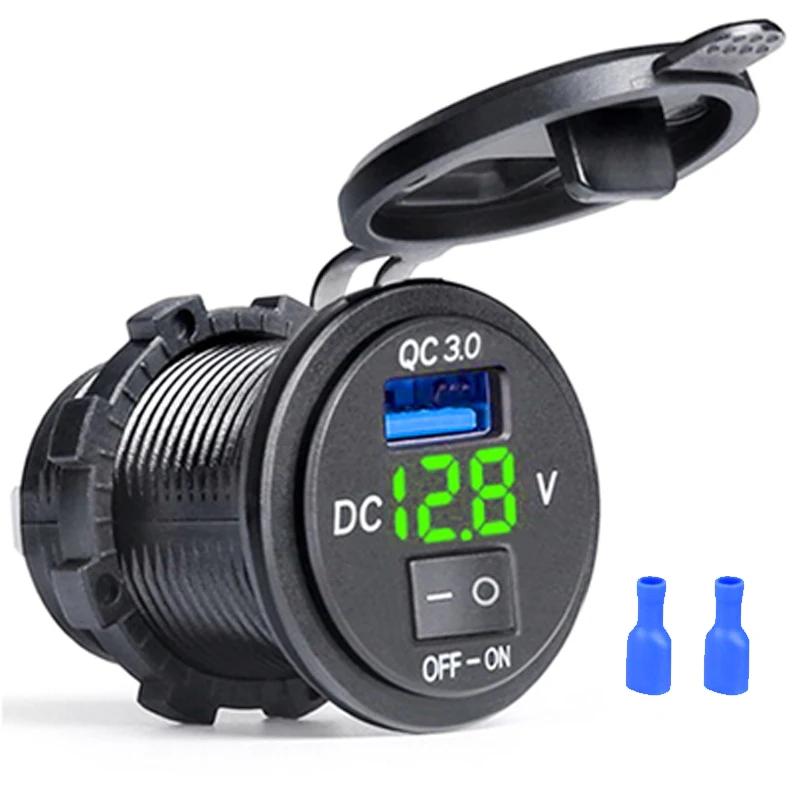 Prise de chargeur de voiture USB Quick Charge 3.0, voltmètre à affichage numérique, prise de chargeu