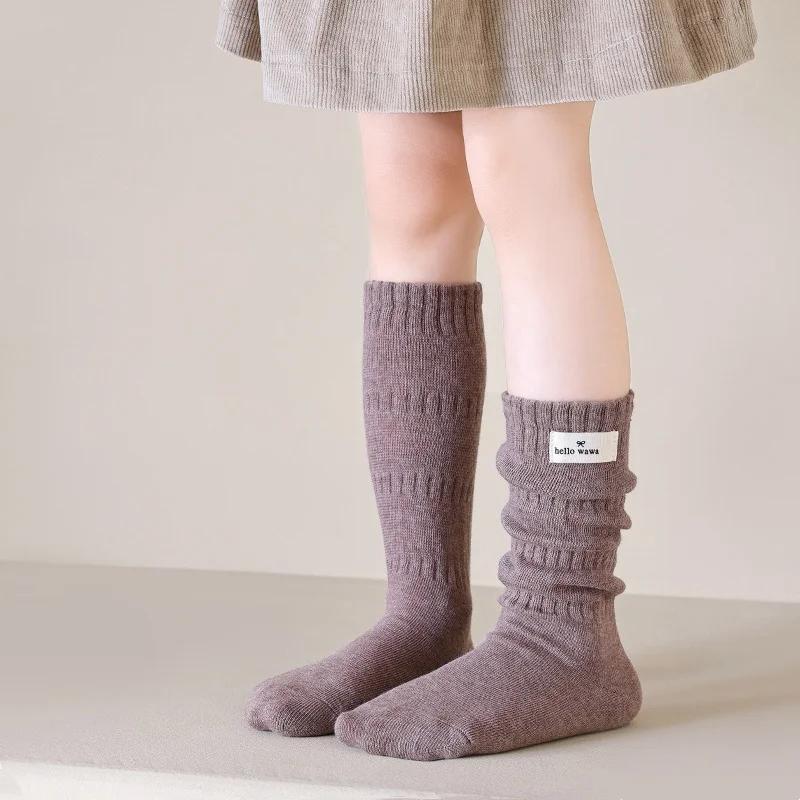 Chaussettes longues pour filles, printemps automne, nouvelles chaussettes en coton pour enfants, cha