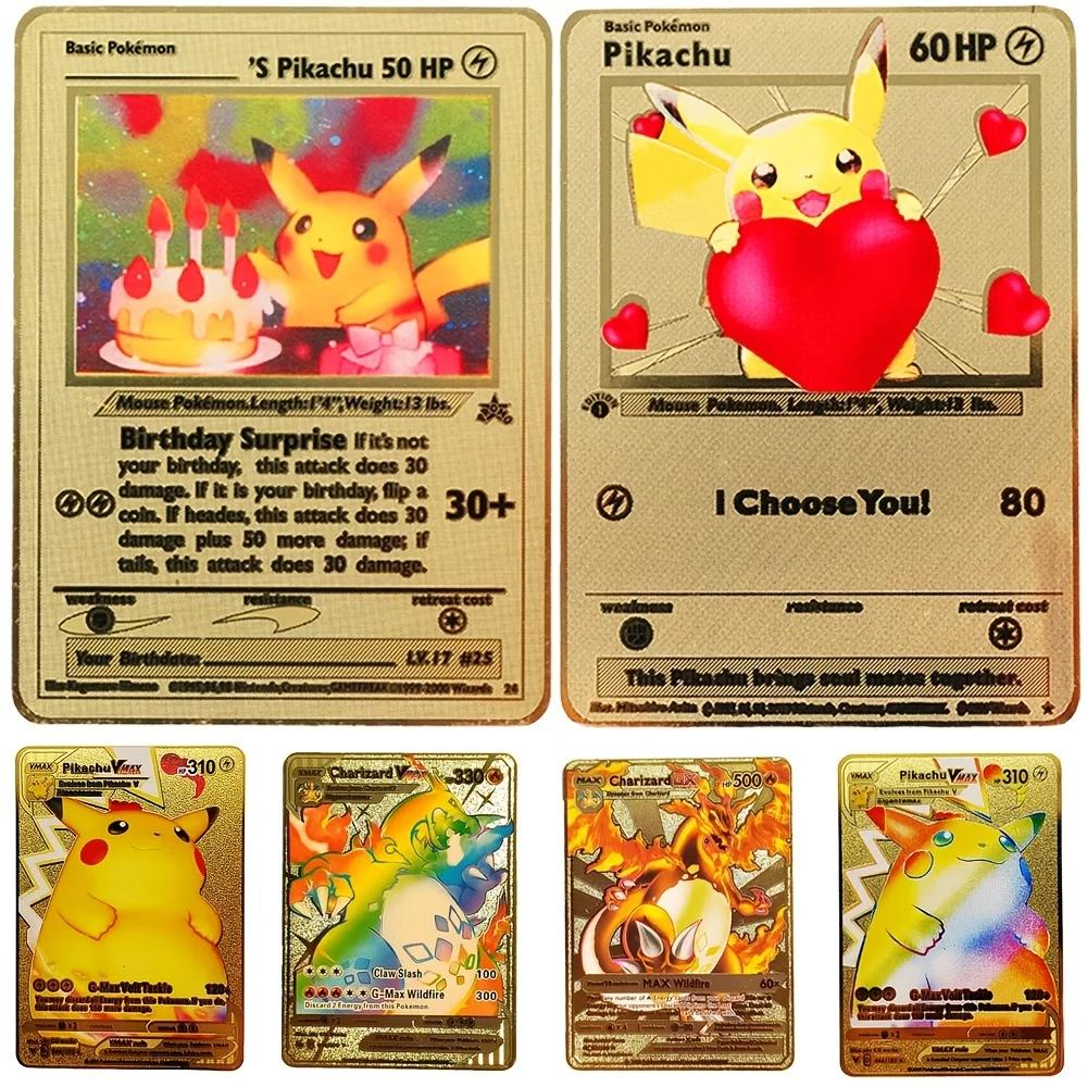 Collection de cartes de jeu Pokémon en métal, figurines d'anime, Charizard, Pikachu, Blastoise, Mewt