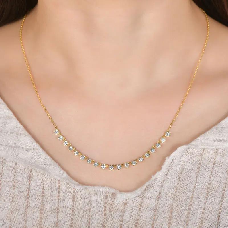 Collier style bulle en moissanite étincelante de 3 mm, collier ras du cou en or 14 carats pour femme