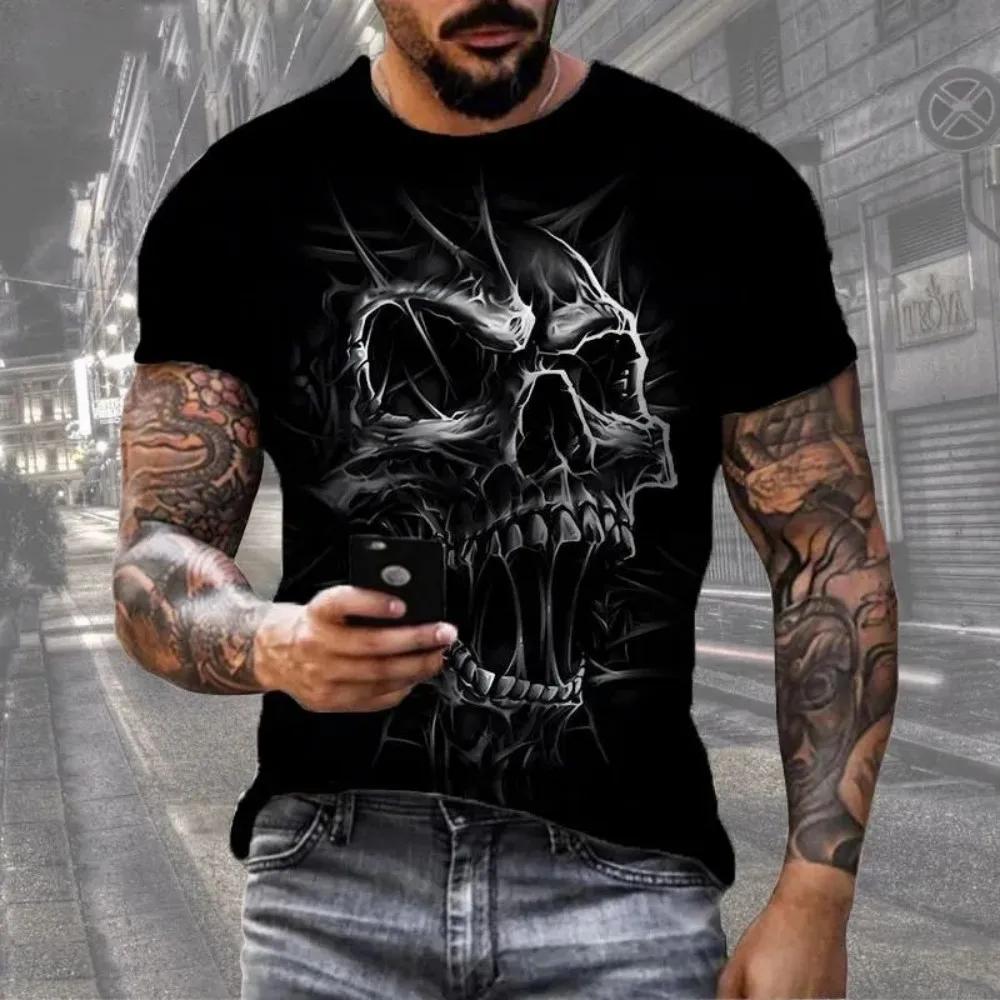 Horreur mort été hommes respirant col rond T-shirt crâne imprimé Halloween rue Hip Hop décontracté h