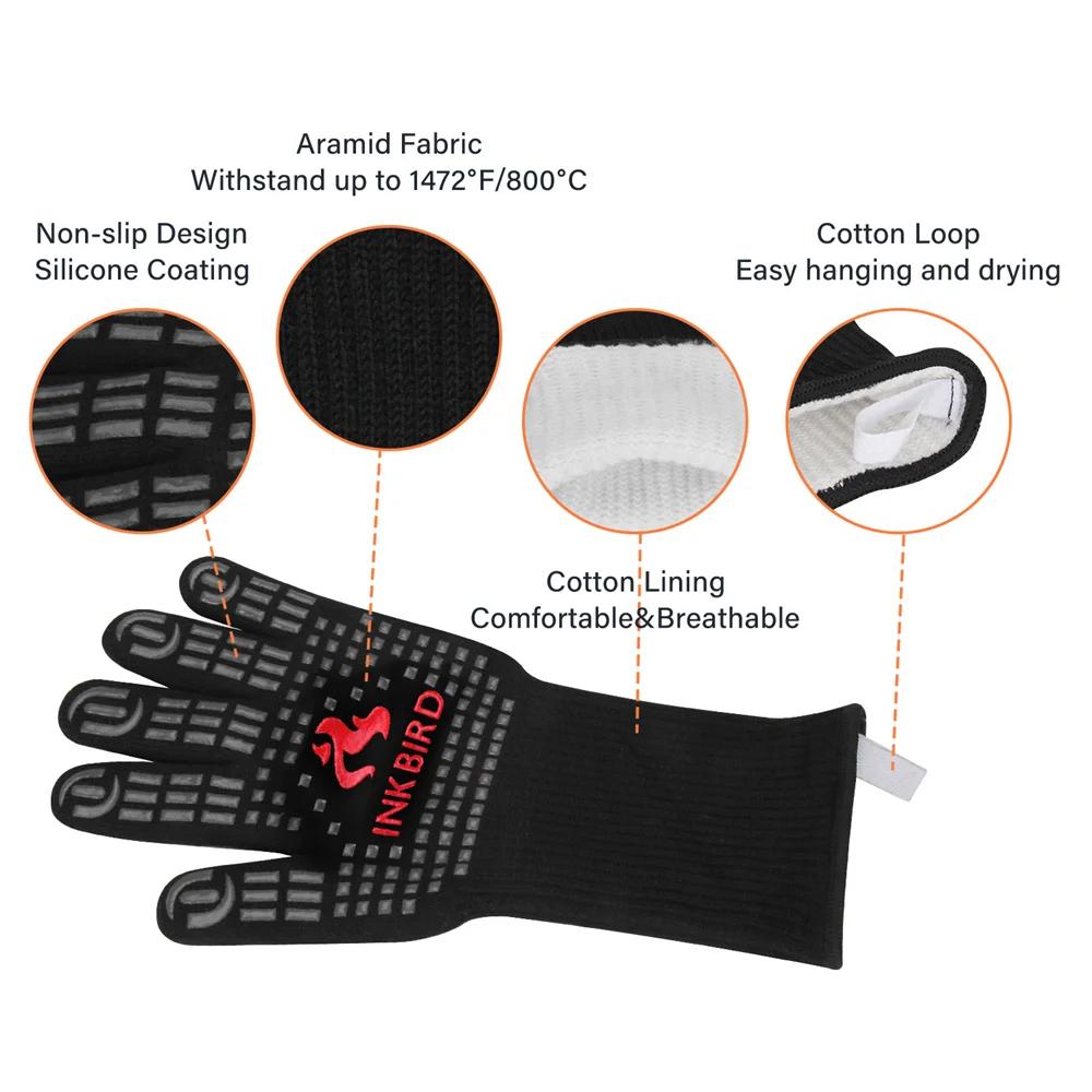 INKBIRD Gants chauds pour barbecue de 14 pouces 1472 ℉   Gant de grill résistant à la chaleur extrêm