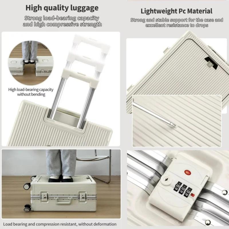 Valise à cadre en alliage d'aluminium, poche d'ouverture avant avec prise de chargement USB, sac de 
