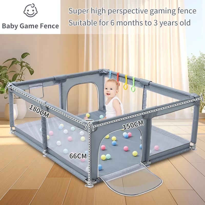 Parc pour bébé, barrière de sécurité pour enfant, clôture avec anneau de traction, boîte à balles, a