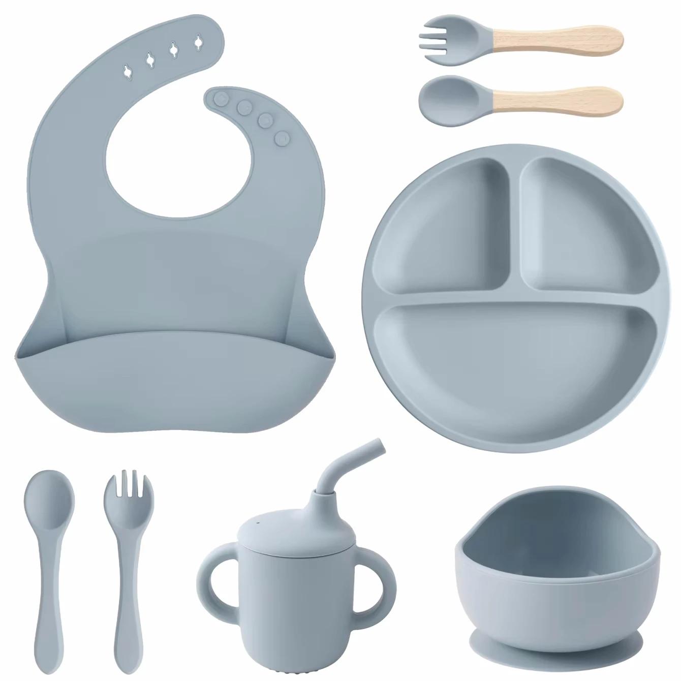 Vaisselle pliante bébé avec aspiration - Ensemble assiettes solides biberon tasse paille - Vaisselle enfants pratique