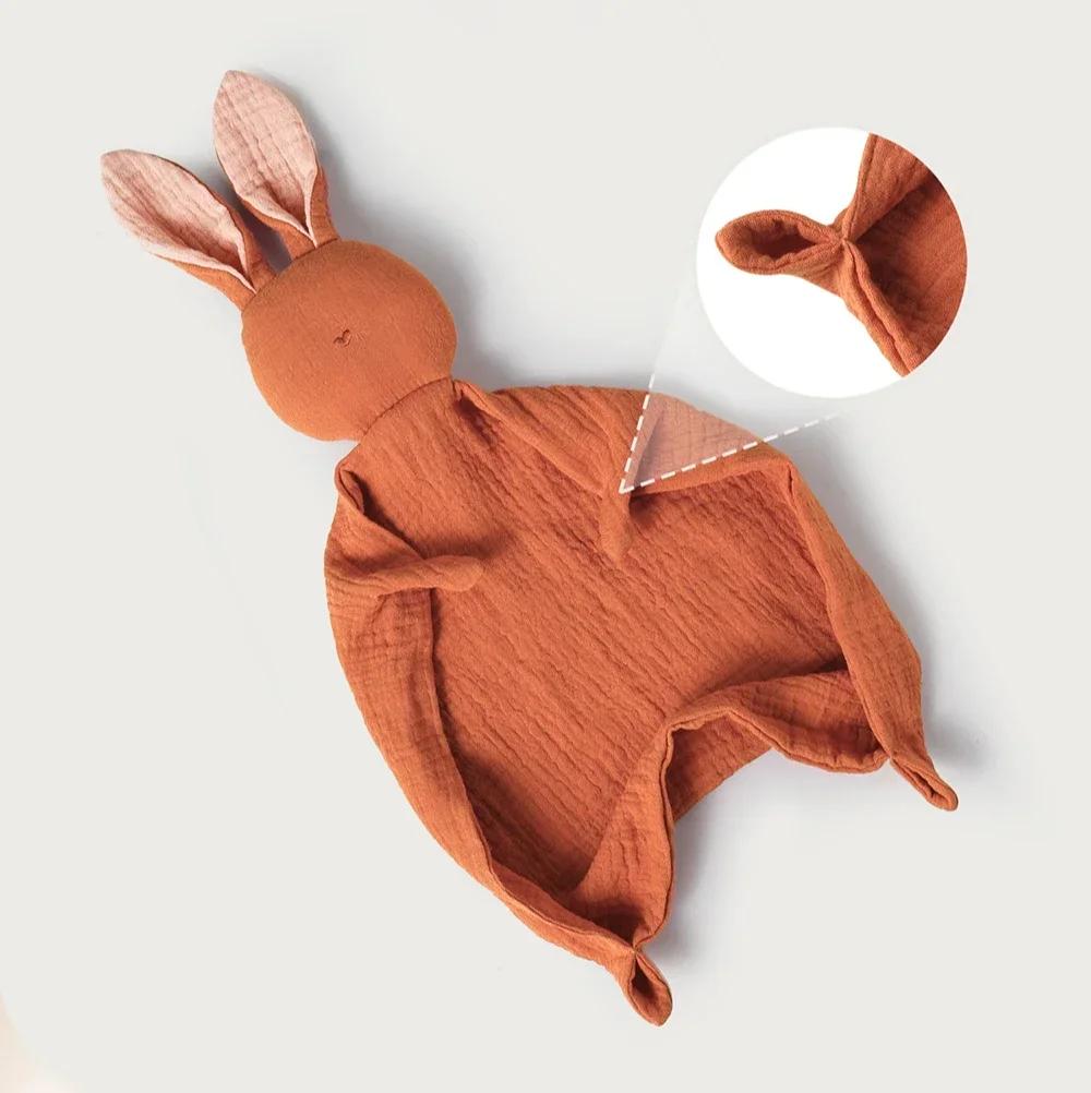 Serviette apaisante pour bébé, 100% mousseline de coton, mouchoir de dessin animé pour bébé, lapin m