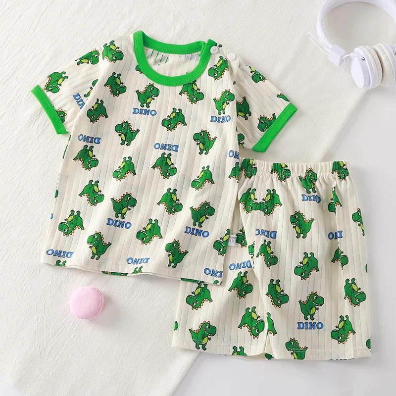 T-shirt à manches courtes imprimé dessin animé mignon pour enfants, pyjamas pour tout-petits, ensemb