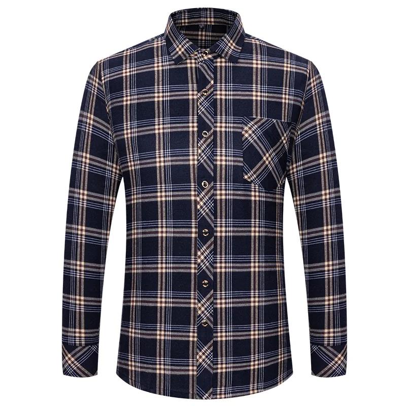 Chemises de glouton en coton pur M-6XL pour hommes, manches longues, poche unique, optique à carreau