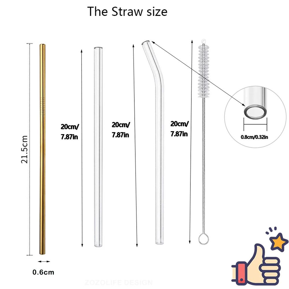 Pailles en verre écologiques réutilisables, 1 à 10 pièces, en métal avec brosses, pour boissons, Smo