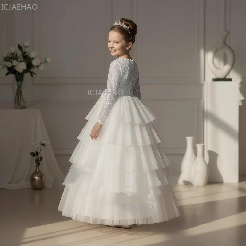Robes de cérémonie blanches pour filles, style princesse, avec jupe à volants, pour fête, anniversai