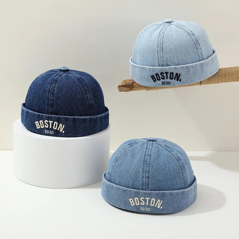 Casquette melon en denim bleu pour enfants, chapeau sans bord pour bébé breton, bonnet de proximité 