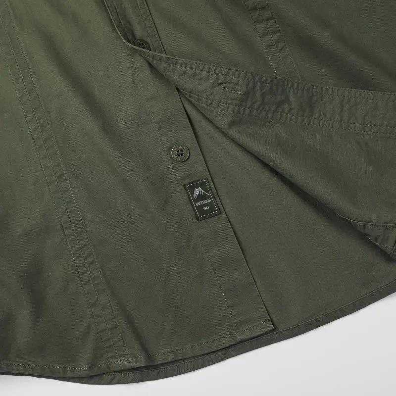 Chemises Cargo Militaires Homme Printemps Automne Coton Décontractées Coupe Slim Hauts Manches Longu