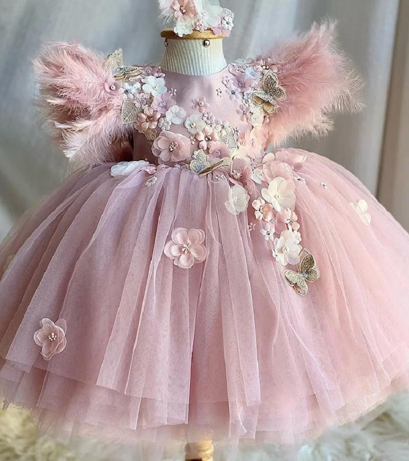 Robe de princesse en maille moelleuse pour filles de 2 à 6 ans, ailes de papillon, robe de soirée él