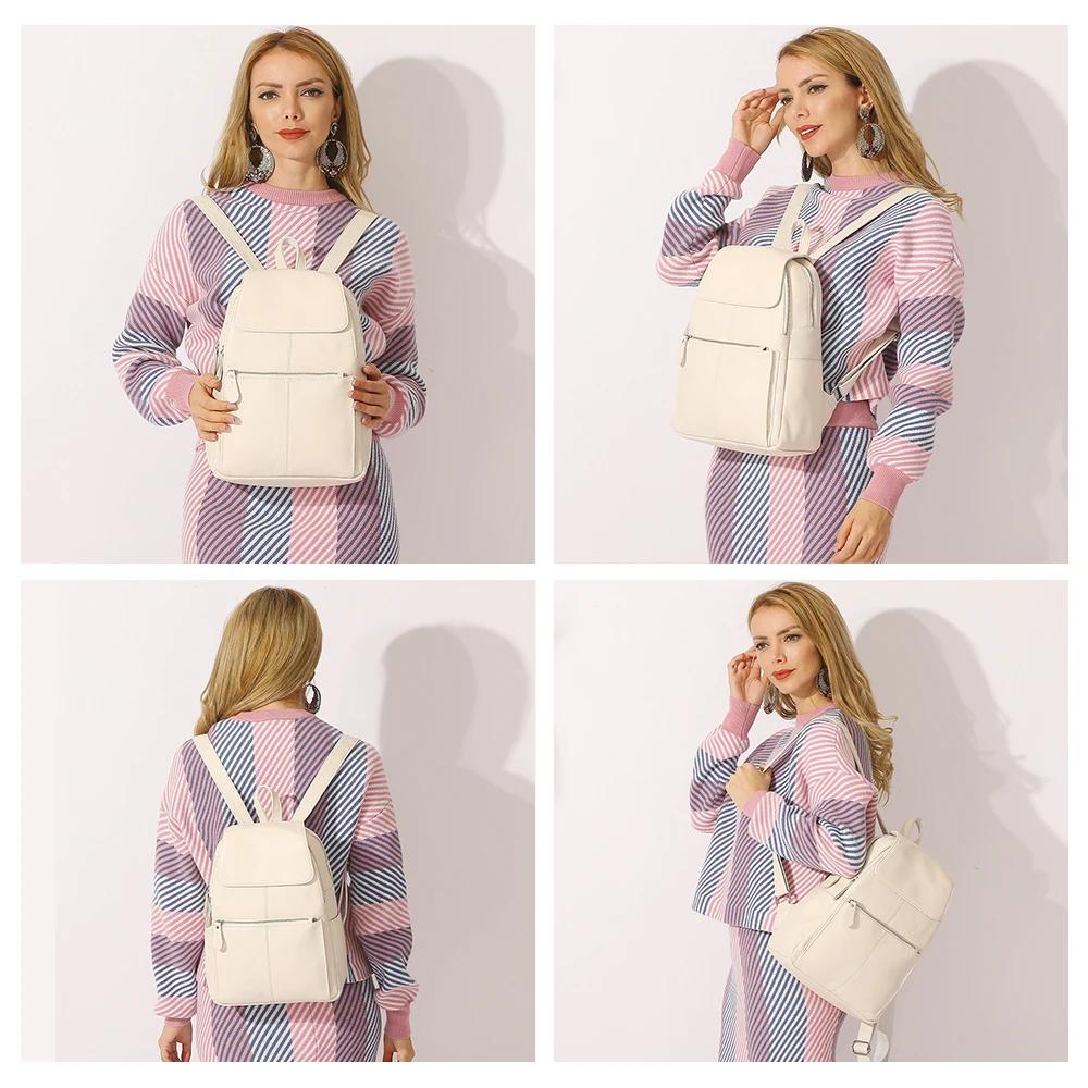 Zency mode femmes 100% sac à dos en cuir véritable sac à dos grande capacité Style Preppy brillant j