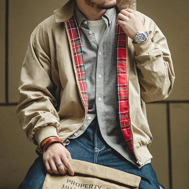 Maden hommes Vintage kaki vestes rétro travail col montant Moto veste décontracté fermeture éclair a