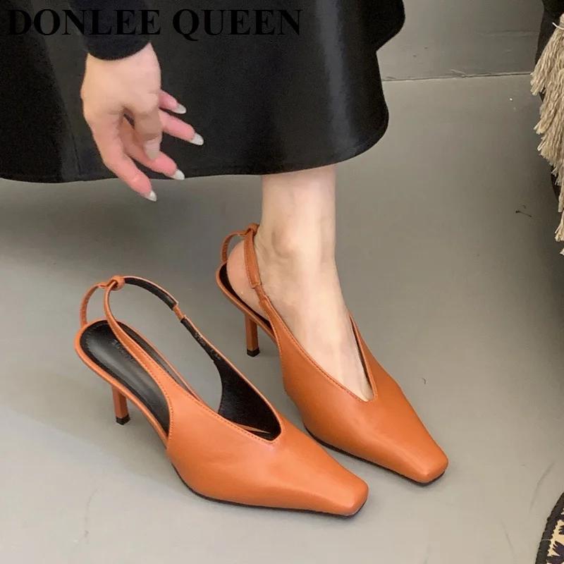 Sandales de printemps à talons hauts et fins pour femmes, escarpins à bout carré, chaussures peu pro
