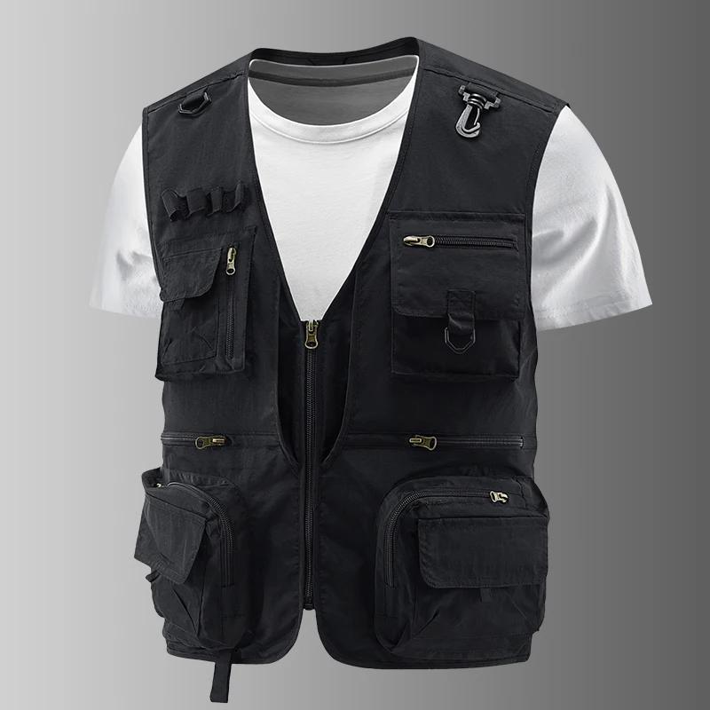 Gilet de pêche respirant en maille avec poches zippées, idéal pour les activités de plein air et le 