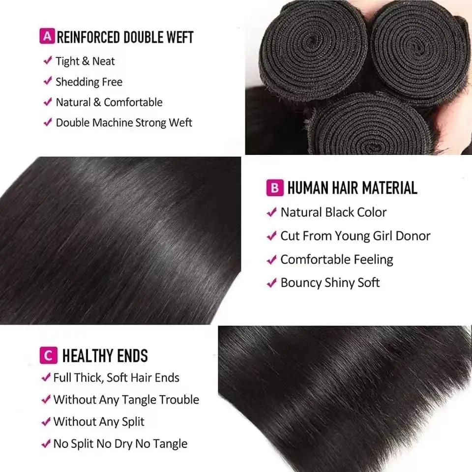 Tissage Cheveux Humains Mèches brésiliennes 100% naturelles lisses, cheveux vierges non traités, Ext