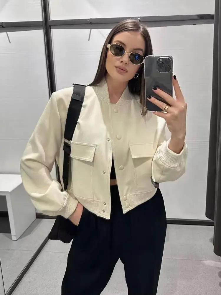 Femmes mode avec poches Bomber veste manteaux Vintage à manches longues bouton avant décontracté vêt