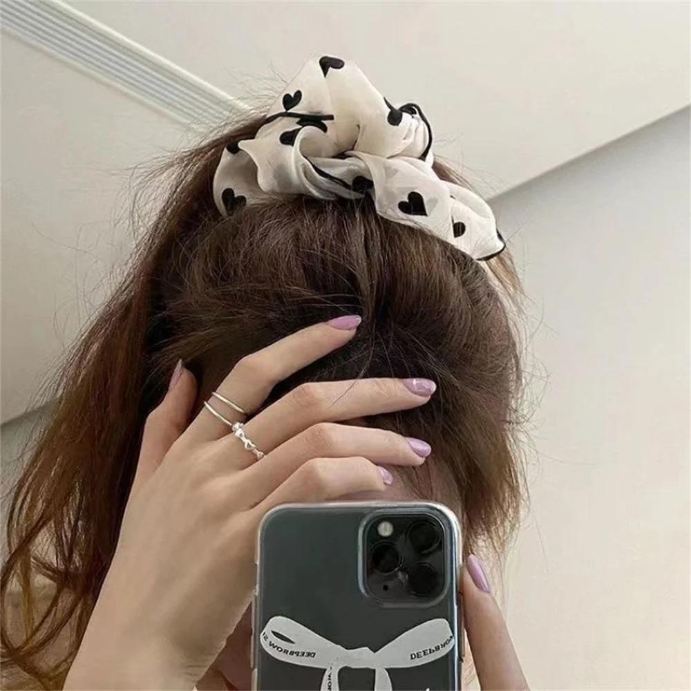 Chouchous en tissu doux minimaliste pour femmes, chouchous pour cheveux imprimés à pois floraux avec