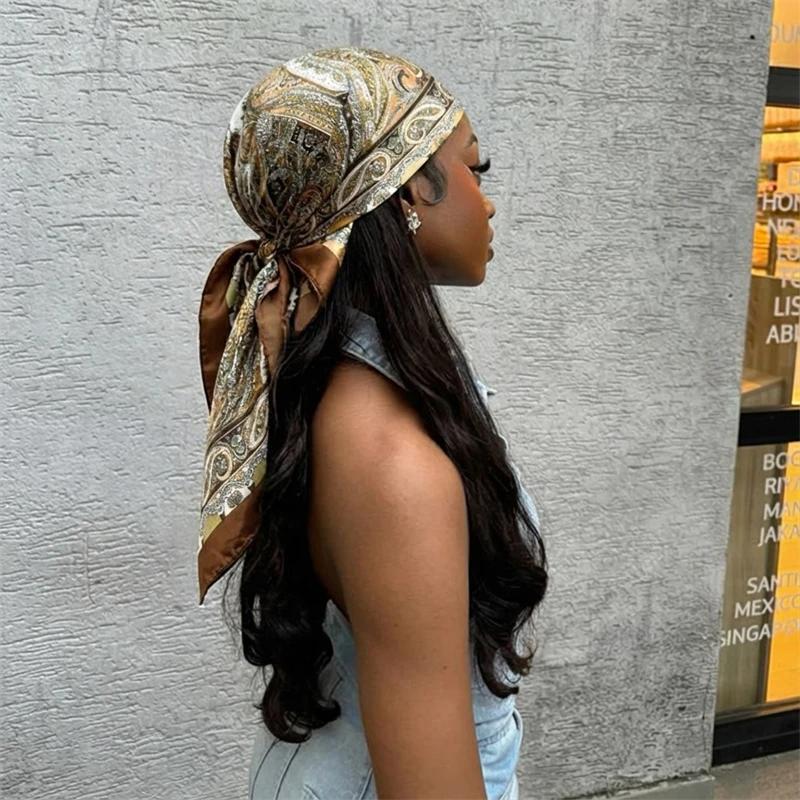 Foulard carré en Satin de soie pour femmes, Foulard de plage, Bandana pour dames, bandeau pour cheve