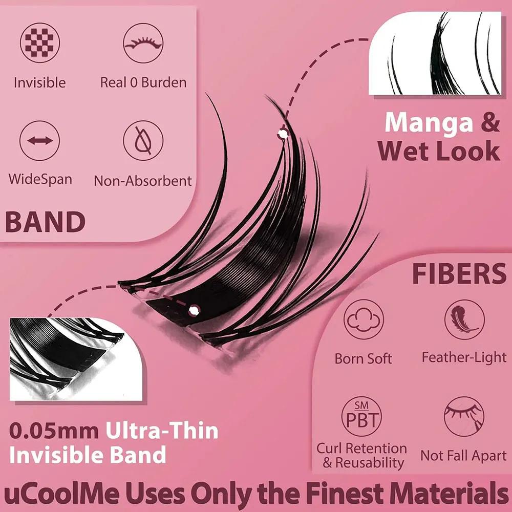Extensions de cils uCoolMe Lashes Fairy Manga, 140 pièces, longue durée, imperméables, faciles à pos