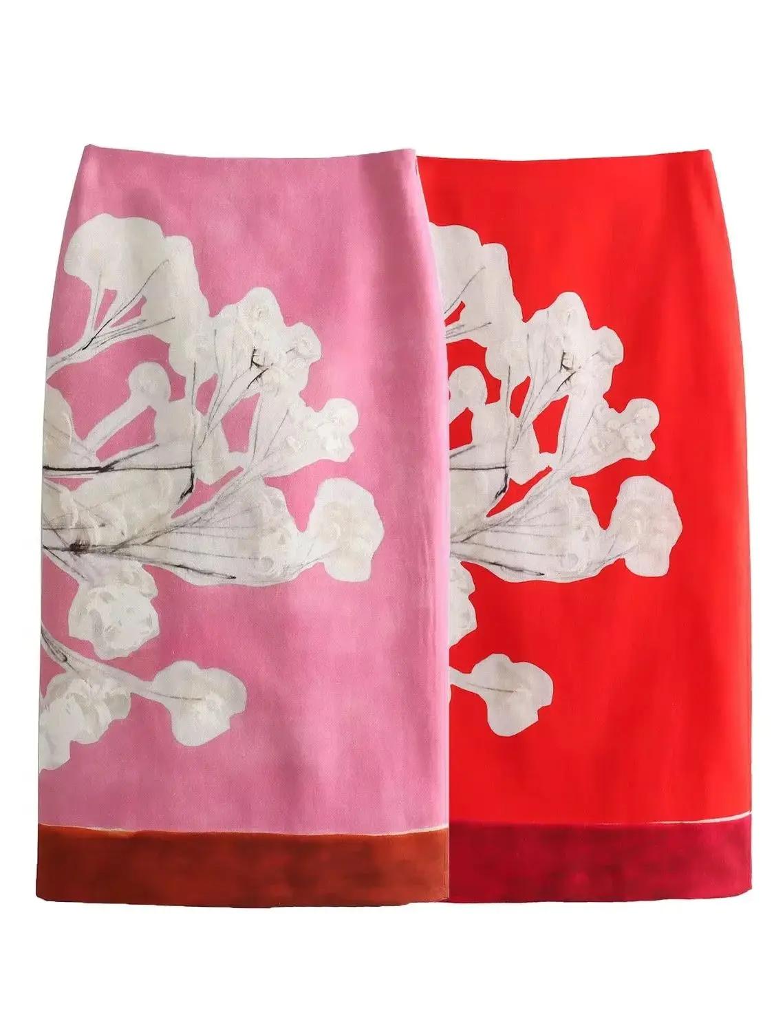 XNWMNZ – jupe crayon en lin mélangé pour femmes, taille haute, fermeture éclair, imprimé floral cont