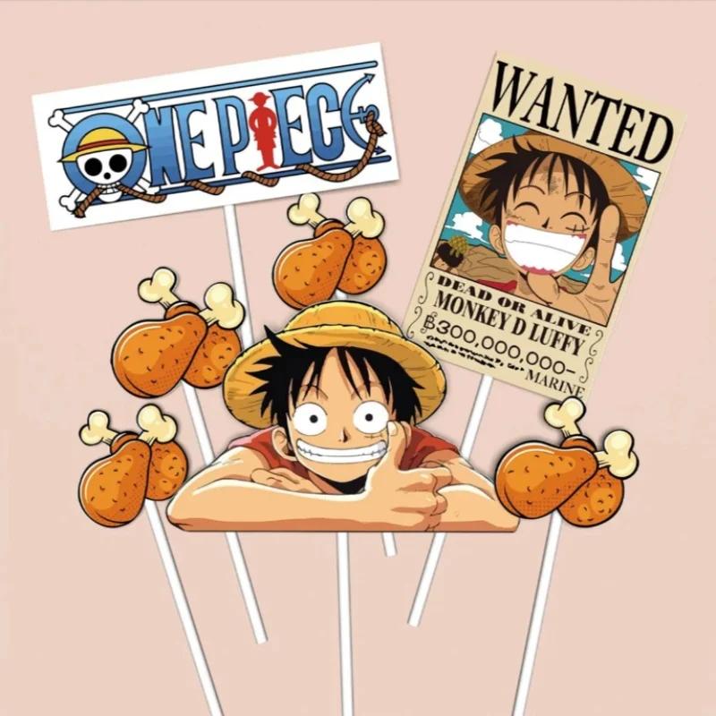 7 pièces ONE PIECE Luffy Cake Topper Anime Garçon Fille Décoration de gâteau d'anniversaire Drapeau 
