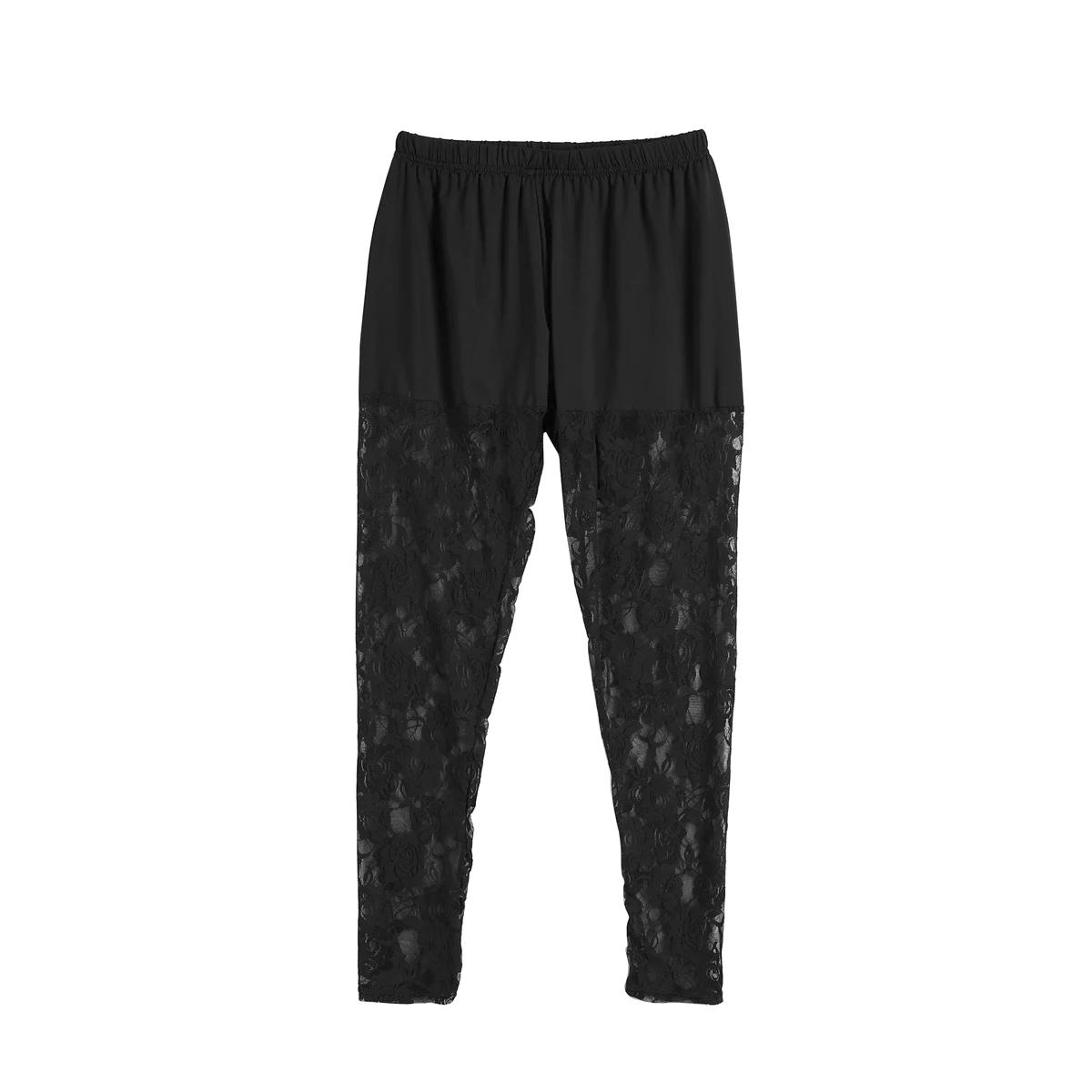 Leggings grande taille pour femmes, pantalon slim de couleur unie, couture en dentelle florale trans