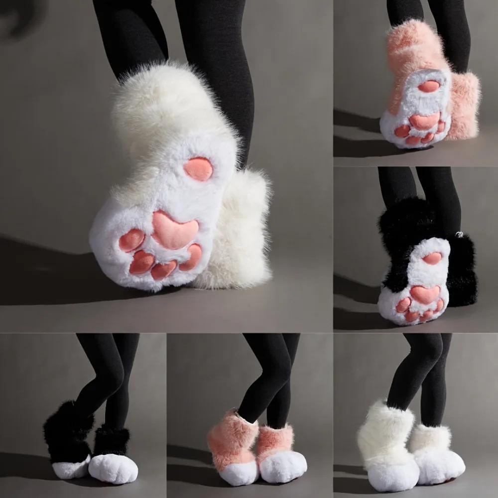 Kawaii Anime Cosplay patte de chat chaussons en peluche femmes chaud hiver maison pantoufles mignon 