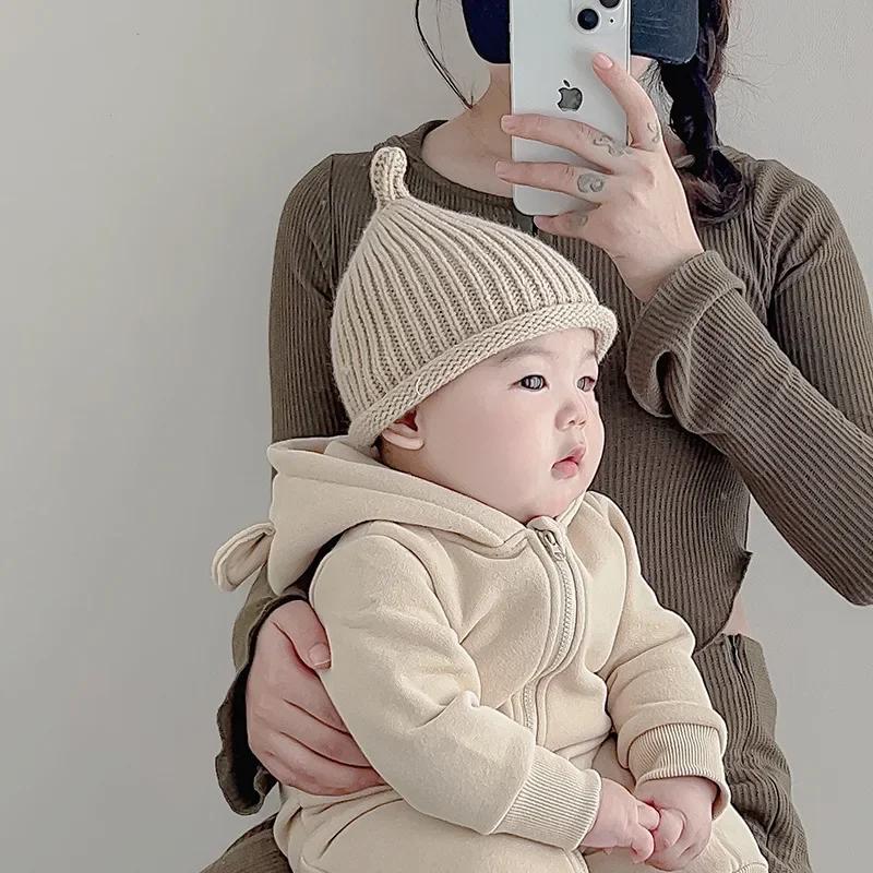 Mignon bébé tricoté pull casquette 3-24M enfants couleur unie laine chapeau garçons filles enfant en
