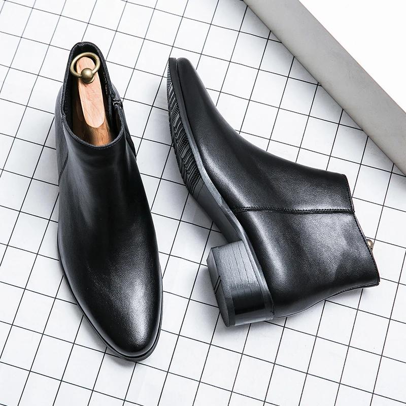 Bottines Chelsea classiques noires pour hommes, bottines en cuir à bout pointu de Style britannique,