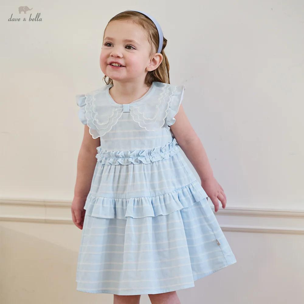 Robes en pur coton pour filles Dave Bella, vêtements d'été pour enfants, robe élégante bleue pour en