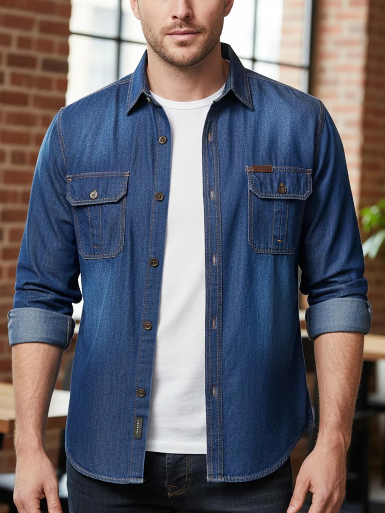 FREDD MARSHALL 2025 automne nouvelle mode hommes à manches longues Denim chemise décontracté boutonn